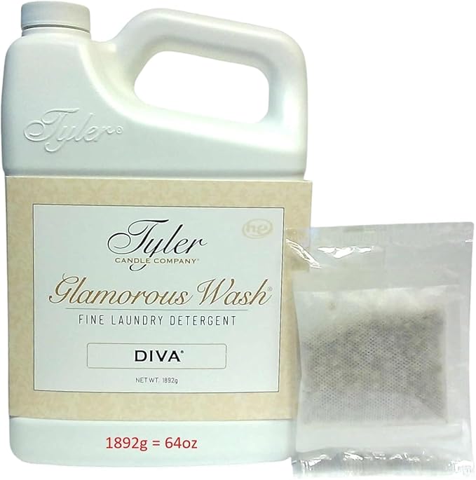 Tyler Candle il, Diva Glam Wash Laundry Detergent, (64 Fl oz) /with Dryer Sachet Single Pouch xl
