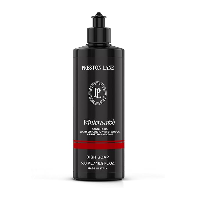 Preston Lane Luxury Dish Soap, Winterwatch Scent – Plant Powered Formula with Essential Oils | Tough on Grease, Gentle on Hands | Vegan, Cruelty Free, Non Toxic Home Essential
