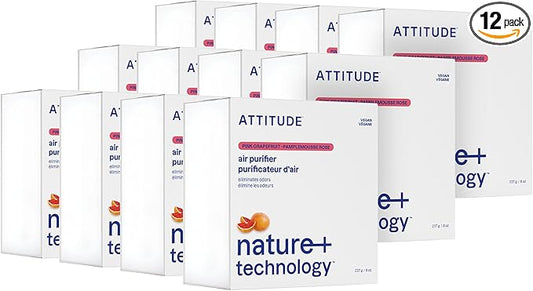 ATTITUDE Odor Eliminator with Activated Carbon, Plant-Based Air Purifier, Vegan, Pink Grapefruit Scent, 8 Ounces (Pack of 12)