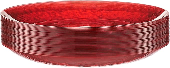 PLASTICPRO 30 Pack Hammered Plastic Plates Heavyweight Disposable Plastic Plates Elegant Red Platsic Party Dishes (Hammered Red Christmass, 9'' INCH PLATES)