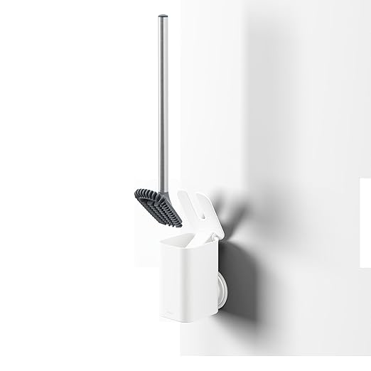 Umbra Flex Adhesive Toilet Brush with Holder for Bathroom, White