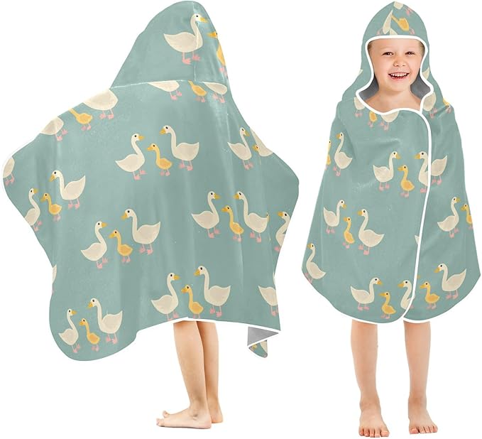 susiyo Kids Hooded Bath Towel Cute Goose Beach Towel for Kids 23.5 x 50 Inch Microfiber Soft Absorbent Quick Dry Bath Swim Pool Towel Wrap Poncho Bathrobe with Hood for Kids Toddler