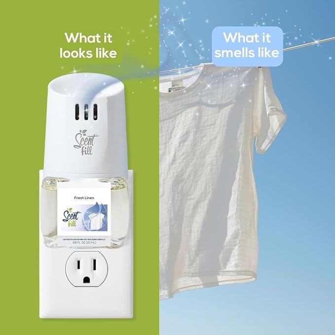 Scent Fill Fresh Linen Plug in Air Freshener, 4 Scented Oil Refills
