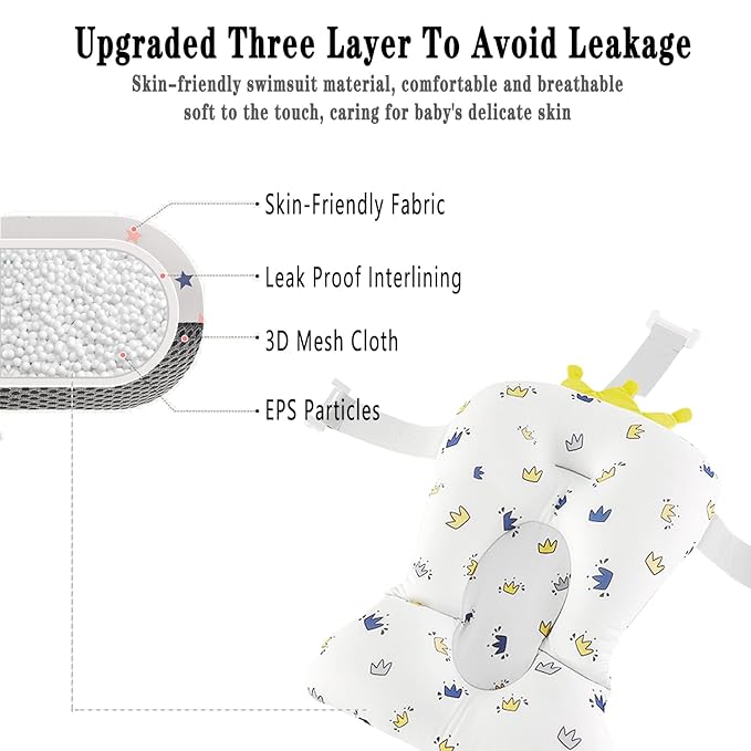 Baby Bath Pad, Soft Bathtub Mat, Adjustable Nonslip Newborn Toddler Bath Cushion, Comfortable Baby Skin Friendly Bathtub Floating Pad for 0-12 Months Infant