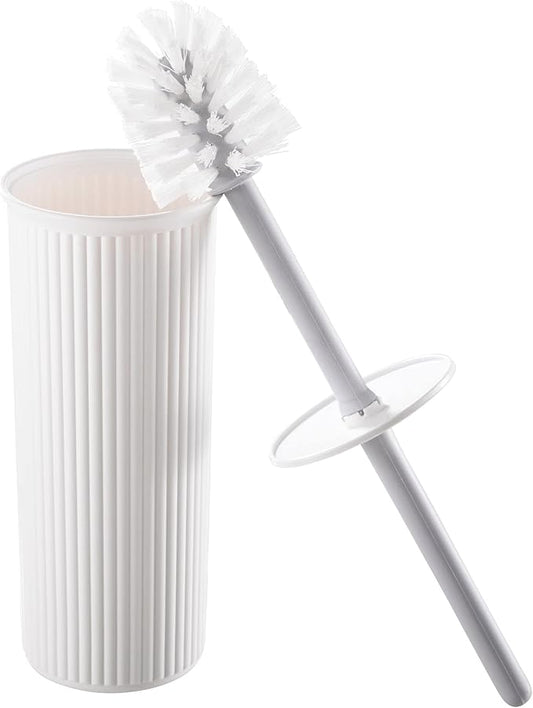 Decorative Plastic Toilet Bowl Brush and Holder Set, White (1 Pack) Cleaner Scrubber for Bathroom - Ribbed Design