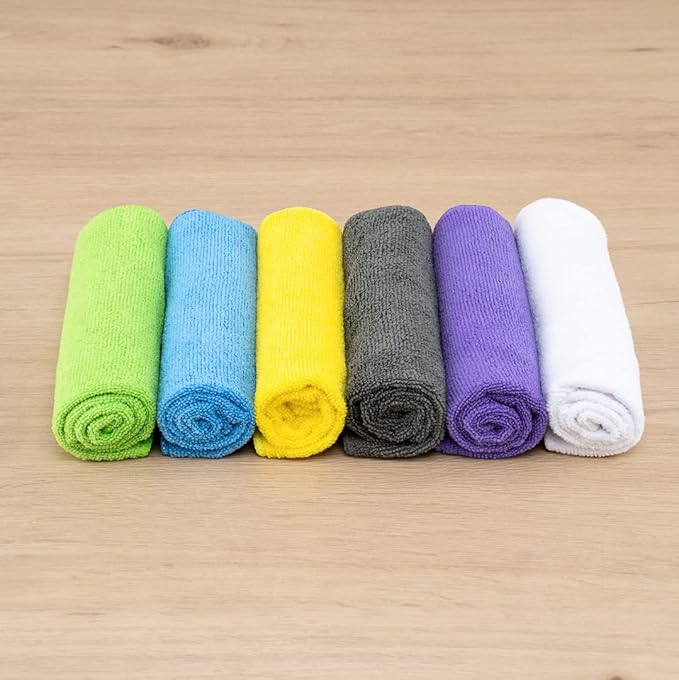Restaurantware Clean Tek Professional 16 x 16 Inch Cleaning Cloths 60 Lint Free Microfiber Towels - Highly Absorbent Non Abrasive 6 Colors Microfiber Cleaning Rags Reusable For All Purpose Use