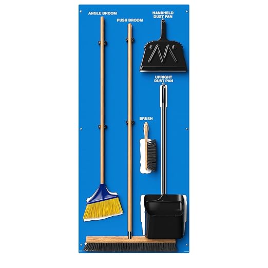 Clean & Sweep 5S Shadow Board/Wall Mount Broom Holder, 68" x 30" Board, 5S Cleaning Station - with Broom and Dustpan Set Included, Made in The USA by AccuformNMC, Blue/White, PSB716BUWT