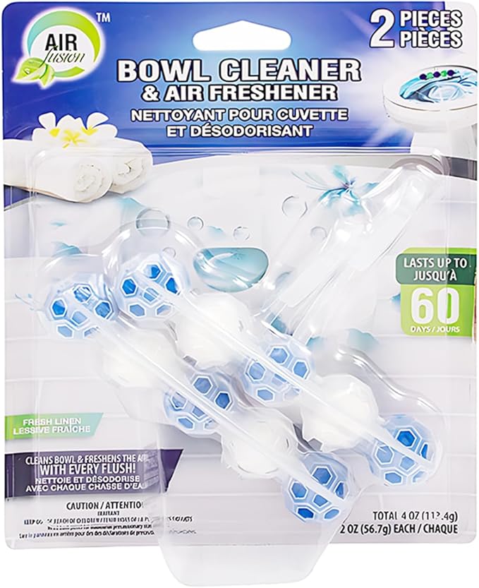 5-in-1 Rim Hanger Toilet Bowl Cleaner Fresh Linen Mint Scent 2 Counts, Long Lasting Toilet Deodorizer and Cleaner for Continuous Freshness and Stain Removal