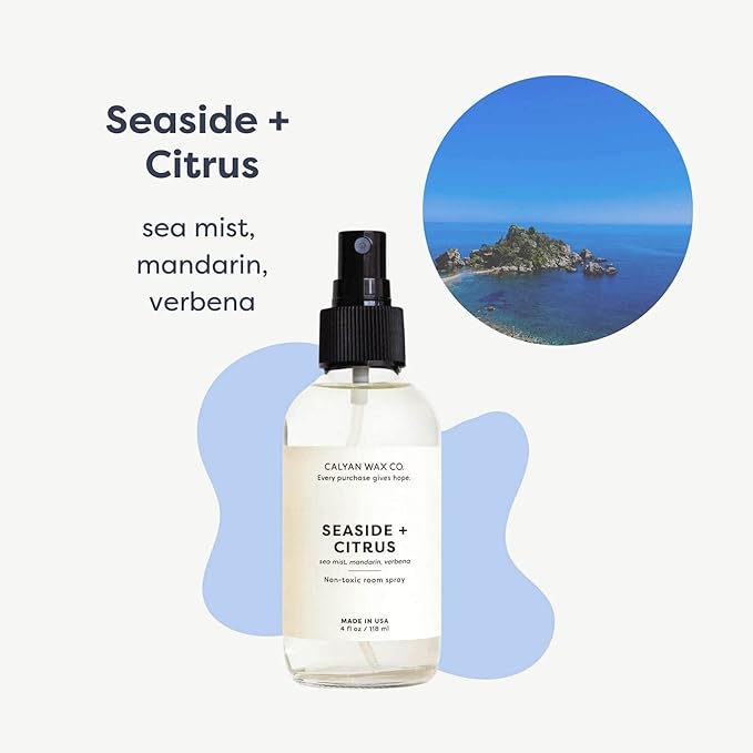 Calyan Wax Co. Seaside & Citrus Room Spray - Clean Air Freshener - Natural Room Deodorizer - Air Freshener Spray for Home - 4 fl oz