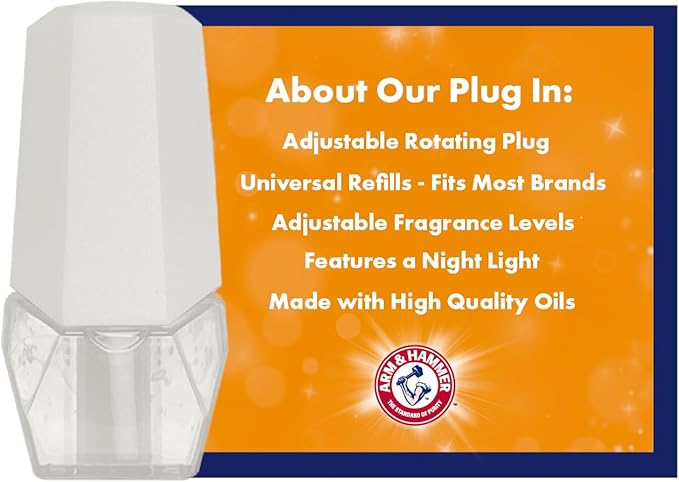 Arm & Hammer Plug in Scented Oil Starter Kit, 1 Warmer with Night Light + 4 Refill, Cucumber Melon, Eco Friendly, Air Freshener Essential Oils