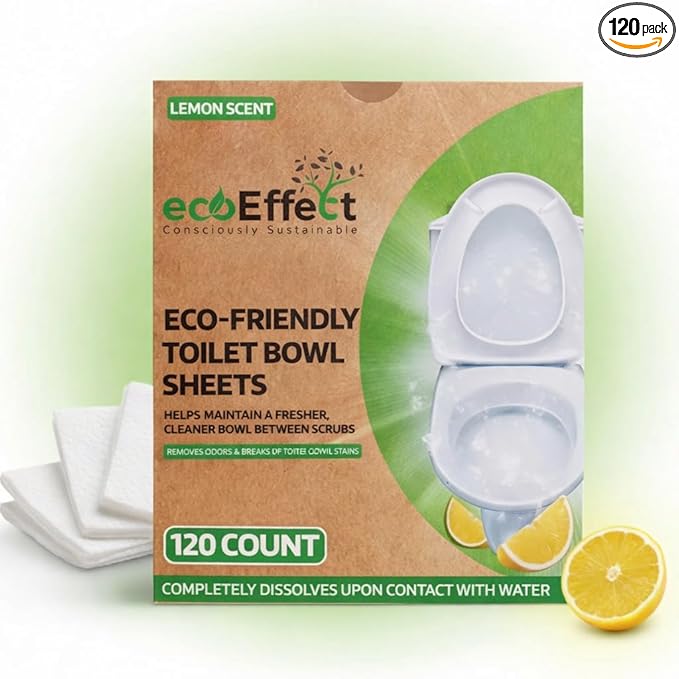 Toilet Bowl Cleaner Sheets | 120 Cleans | Natural | Quick Dissolve | Deodorizing Citrus Scent | Biodegradable | Septic Safe | Eco-Friendly | NO PLASTIC