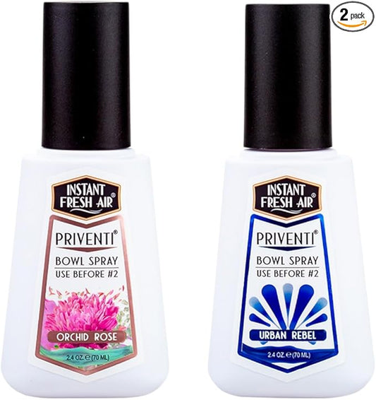 Priventi His & Hers Premium Toilet Spray Set – Orchid Rose + Urban Rebel | Instant Odor Eliminator with NoxBan™ | Bathroom Spray Deodorizer & Toilet Freshener | Travel, Cruise, College & Dorm Essentia
