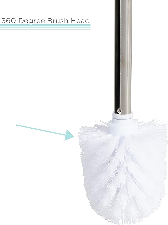 Bath Bliss Luxury Toilet Brush and Holder Set | Bathroom Cleaning | 360 Degree Brush | Short Design | Décor | Stainless Steel | Grey