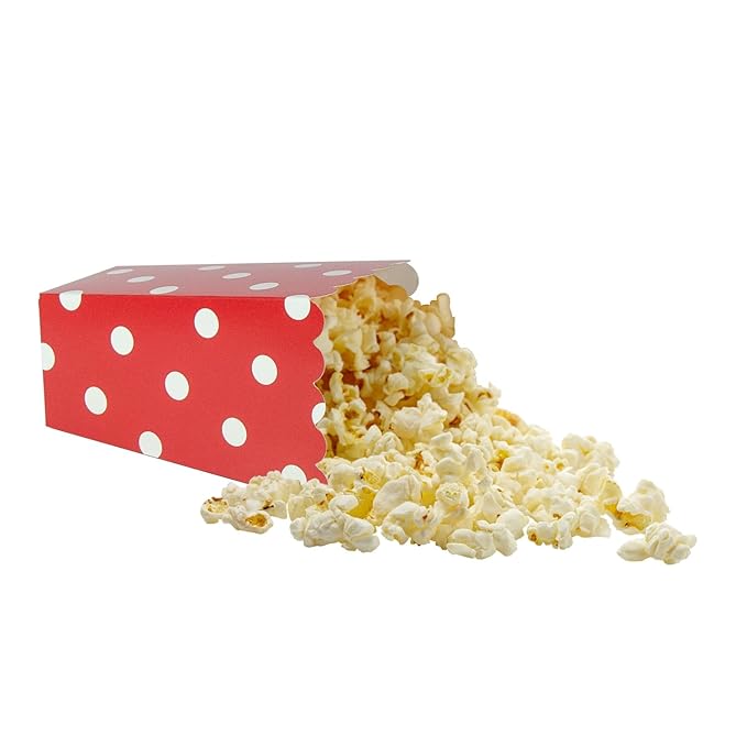 XIEHE 24 Pack Striped Popcorn Boxes - Carnival Parties Mini Paper Popcorn and Candy Containers, Party Supplies for Movie Nights (Red Dot)