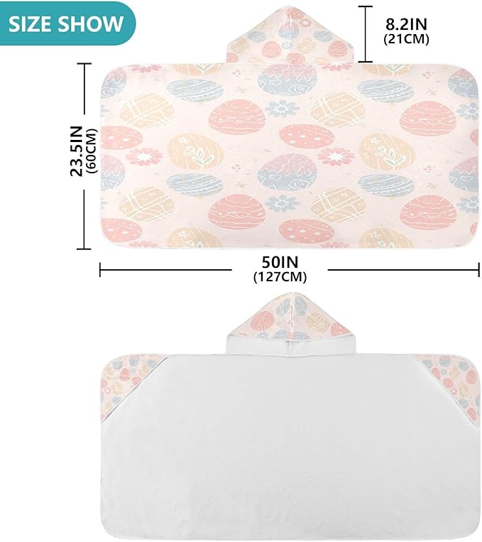 CEBUGI Colored Easter Egg Hooded Bath Towel for Kids Absorbent Soft Bath Towel Wrap with Hood 50x23.5in Pool Beach Shower Towel for Boys Girls
