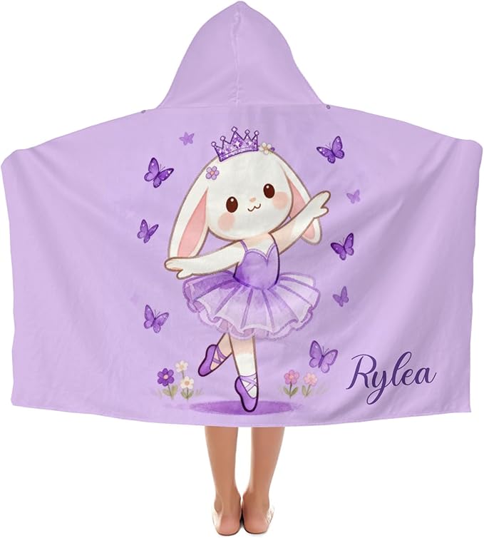 Ballet Rabbit Crown Personalized Hooded Towel Absorbent Wrap Soft Pool Beach Bath Towels Hood Poncho for 5-12 Years Kids Boys Girls