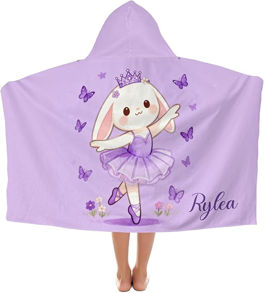 Ballet Rabbit Crown Personalized Hooded Towel Absorbent Wrap Soft Pool Beach Bath Towels Hood Poncho for 5-12 Years Kids Boys Girls