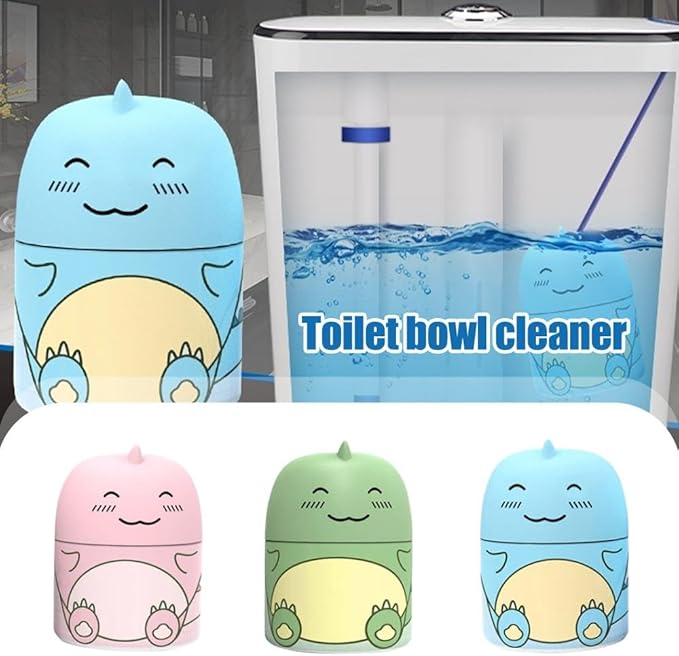 Cute Dinosaur-Shaped Toilet Bowl Cleaner Bottle,Automatic Bathroom Toilet Tank Cleaner with Carrying Rope,Three Fragrances,Ocean Jasmine Peach for 90 days,Easy to Use Leaving Fresh Scent (Blue+Green)