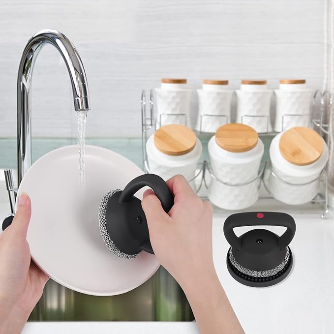 Cast Iron Cleaner Scrubber+Tray with Handle, Welded Chain Mail for Pan Pot Oven Wok Cleaning- Small Ring Metal Scrubber Scourer Scrub to Clean Skillet, Oven, Griddle, Wok Brush