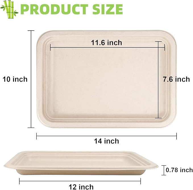 10 Pack Disposable Crawfish Trays,14 Inch Food Trays Heavy-Duty Large Paper Platter Plates, Compostable Sugarcane Platters Serving Crawfish, Lobster, Crab, BBQ at Party