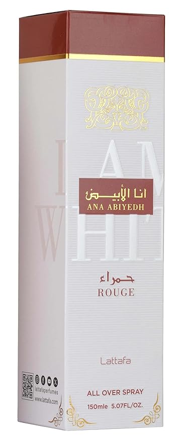 Lattafa Ana Abiyedh Rouge – Fruity, Gourmand, Floral, Musky – All Over Spray Long-Lasting Fragrance for Women, 5.07 Ounce / 150 ml