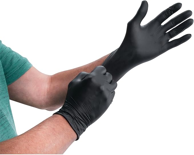 Performance Tool W89013 Black Nitrile Gloves | Disposable, Powder Free, latex rubber free, Textured Fingertips for Better Grip , X-Large | 100pc