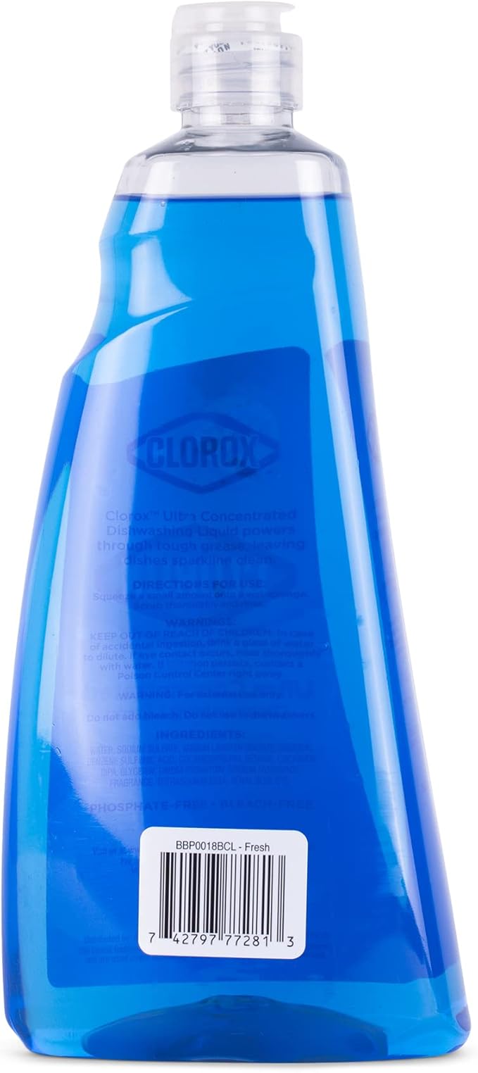 Clorox Ultra Concentrated Liquid Dish Soap with OXI, Fresh Scent - Bleach-Free Dermatologist Tested Dishwashing Detergent That Powers Through Grease and Lifts Stains, 26 Fl Oz