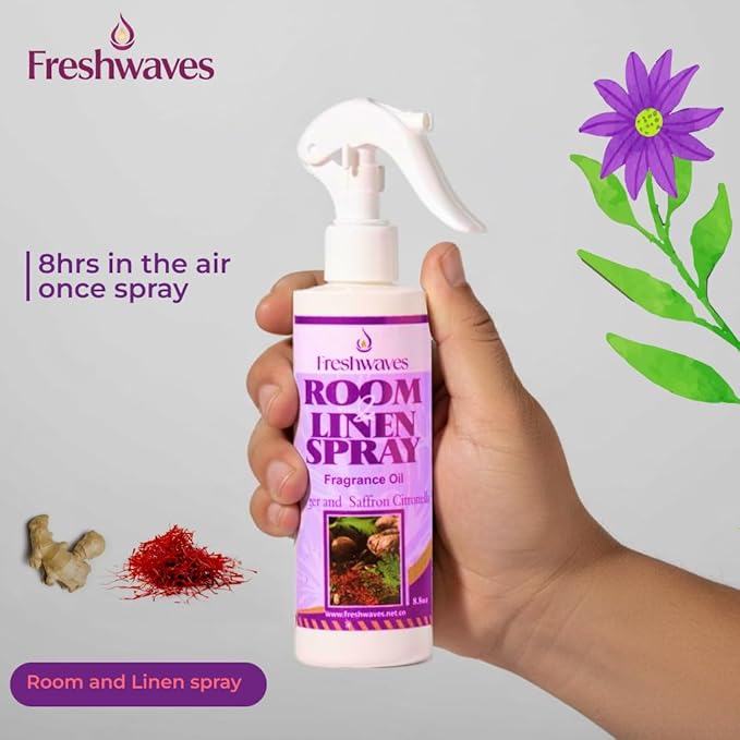 Freshwaves Ginger & Saffron Citronella | Air Freshener Spray | Room Odor Eliminator | Home Fragrance Spray for Living Room | Bedroom | Restroom & Office | 8.8oz