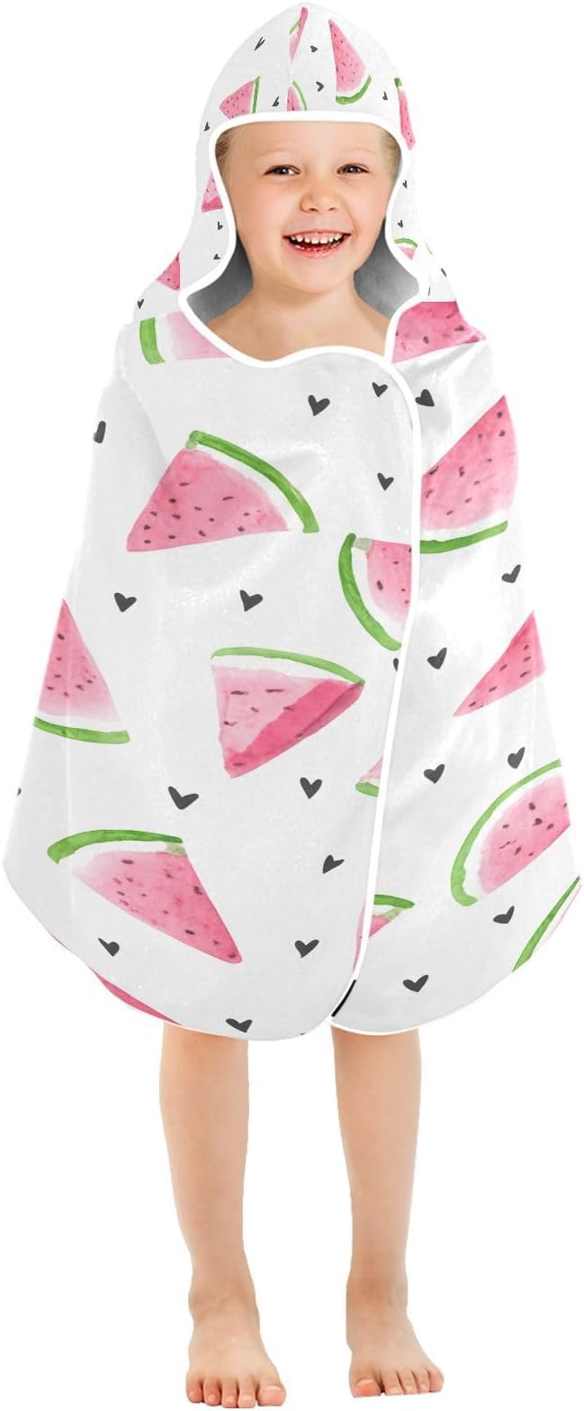 CEBUGI Watercolor Watermelon Hooded Bath Towel for Kids Absorbent Soft Bath Towel Wrap with Hood 50x23.5in Pool Beach Shower Towel for Boys Girls
