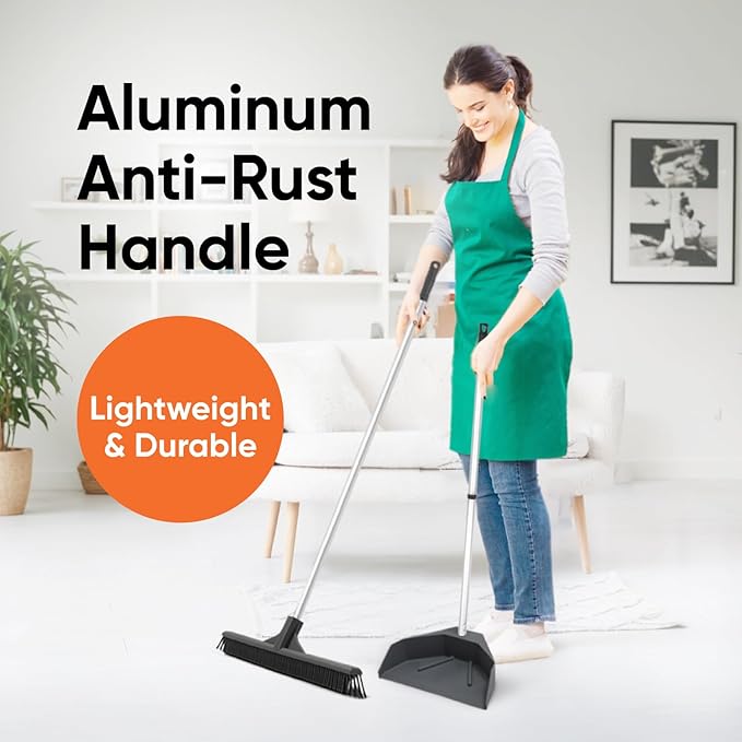 Silicone Dust Pan with Handle Lobby Dustpan with Long Handle Stand Up Dustpan, 48" 3-Part Long Handle, By Superio