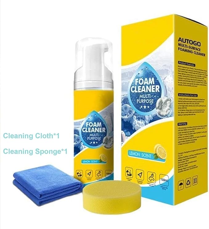 Foam No-Rinse Cleaner, 4-in-1 Multi-enzyme Foam Cleaner – Deep Clean Car, Kitchen, Bathroom & Sofa, Multi-enzyme Foam Cleaner | Professional 4-in-1 Deep Stain & Grease Remover for Home & Auto (1pcs)