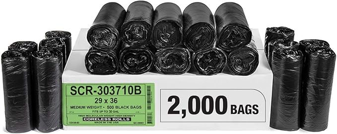 Aluf Plastics 20-30 Gallon 10 Micron (eq) Black Trash Bags - 29" x 36" For Home, Office, & Bathroom (Pack of 2000)