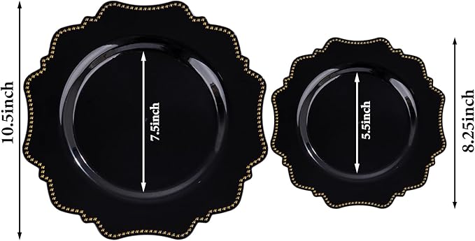 COLOSUS 60pcs Black and Gold Plastic Plates Set, Gold Black Party Plates, 30pcs Dinner Plates and 30pcs Salad/Dessert Plates for Wedding, Party, Anniversary, Daily Use