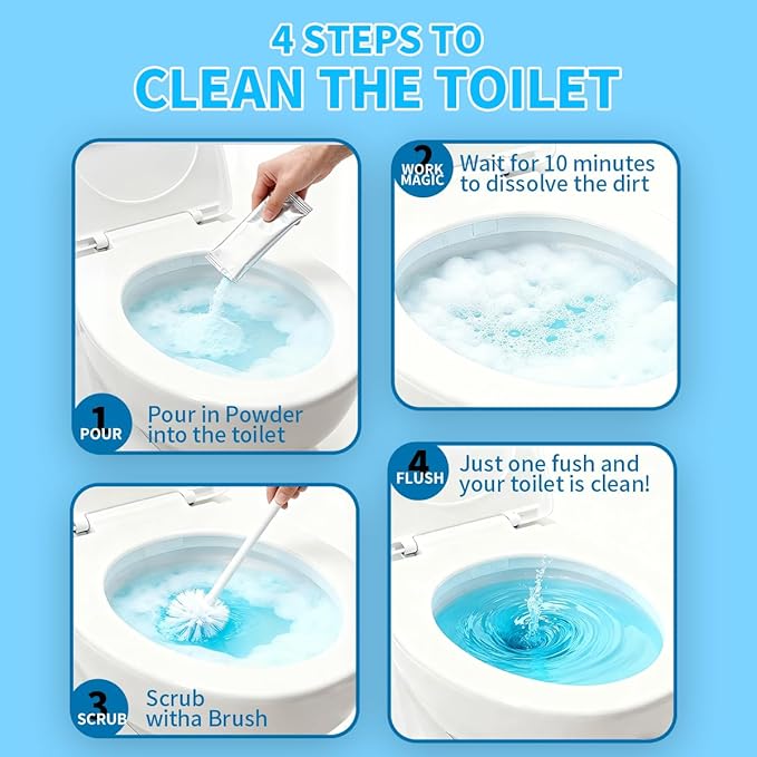 Toilet Cleaner Foam- Self Activating Cleaning Powder, Septic-Safe Powerful Foaming Toilets Bowls Cleaner, Deep Cleaning (6 Bags Each 30g)