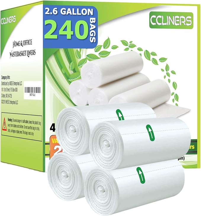 2.6 Gallon Clear Bathroom Trash Bags (240 Bags) 2 Gallon Small Garbage Bags 10 Liter Plastic Wastebasket Trash Can Liners for Home and Office Bins, 240 count
