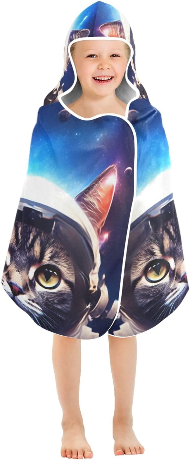 Hooded Towel for Kids Cat in an Astronaut Suit Beach Wrap Bath Towels 50x23.5in