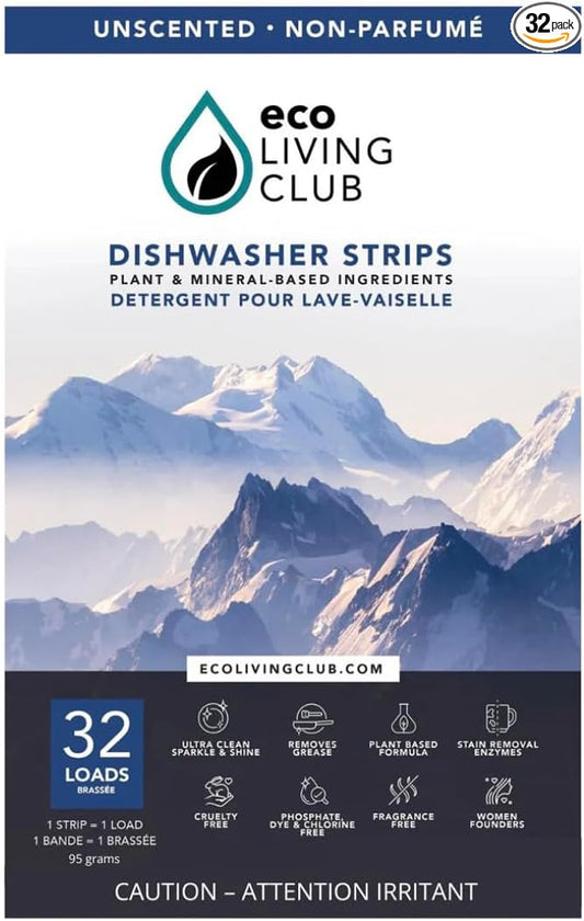 Dishwasher detergent strips sheets unscented lightweight plastic free