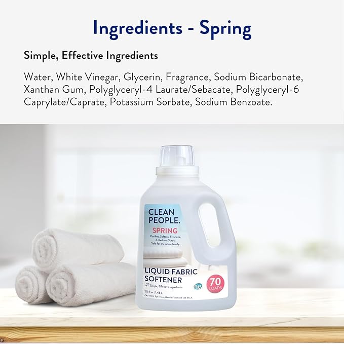 Clean People All Natural Liquid Fabric Softener - Plant-Based, Eco Friendly - Naturally Softens & Removes Static Cling - Vegan - Spring Scented Laundry Softener - 100 fl oz - 140 loads
