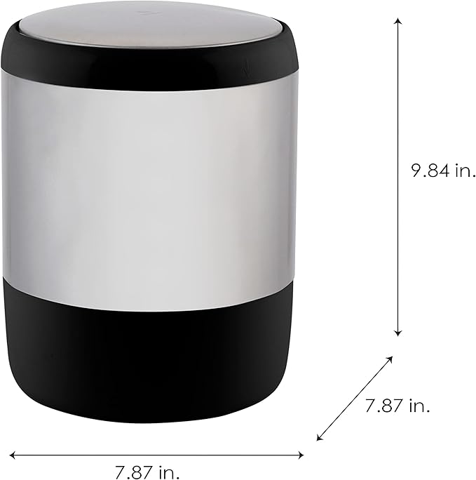 Bath Bliss Smooth Matte Stainless Waste Bin and Toilet Brush | Dimensions: 7.9" x 7.9" x 9.8"- Wastebasket | Dimensions: 4.7"x 4.7"x 16.5"- Toilet Brush| Bathroom Accessories | Black