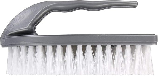 Elliott Iron Shaped Scrubbing Brush with Curved Grip Handle, Durable Hard Synthetic Plastic Fibres, Ergonomic Shape Ideal for deep Cleaning, BPA Free in a Silver Colour