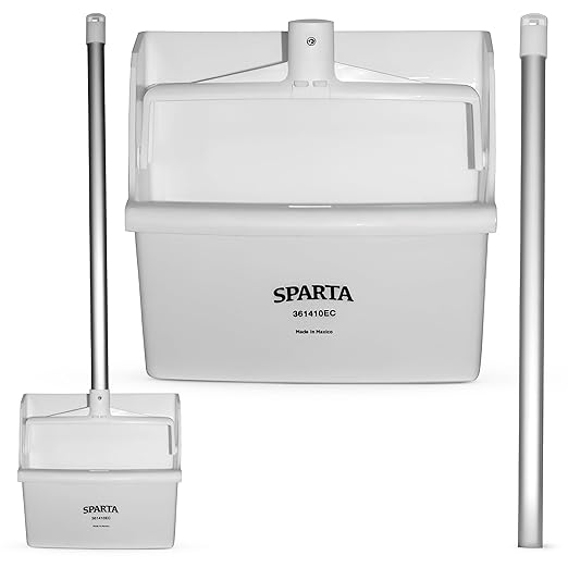 SPARTA Upright Dustpan with Aluminum Handle, Serrated Edge for Broom Combing, Secure Yoke Lock with Easy Storage Hanging Hole for Commercial Cleaning, Plastic, 30 Inches, White
