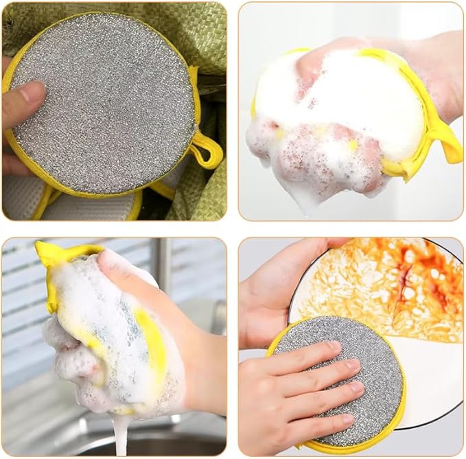 10Pcs Double Sided Round Dish Sponge Metallic Kitchen Scrubber for Efficient Cleaning Multi Purpose Dish Pad and Reusable Kitchen Sponges and Household