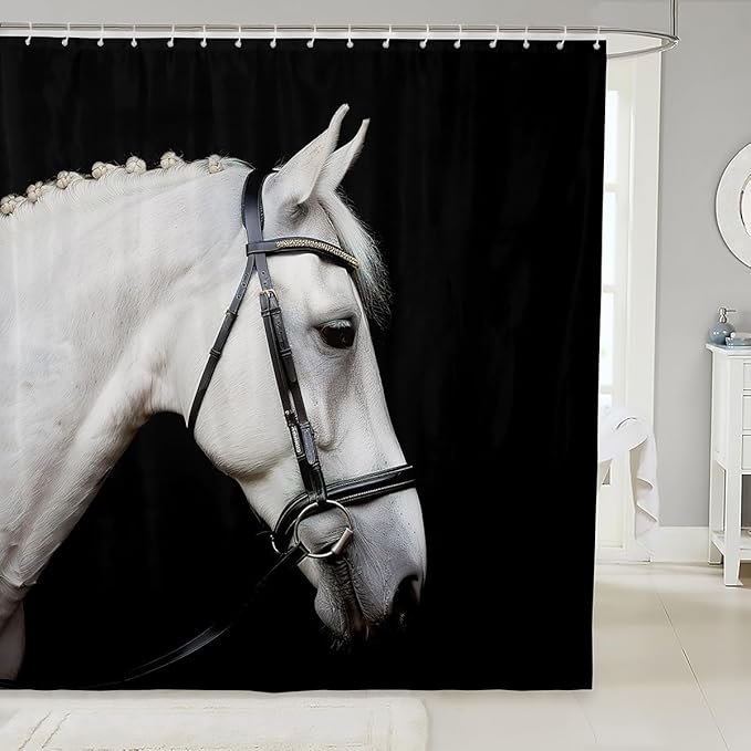 Horse Shower Curtain Galloping Horse Printed Bathroom Shower Curtain Set for Stalls Bathtubs 3D Wild Animal Bath Curtain Farmhouse Theme Waterproof Bathroom Curtains Black White Room Decor 72x84 Inch