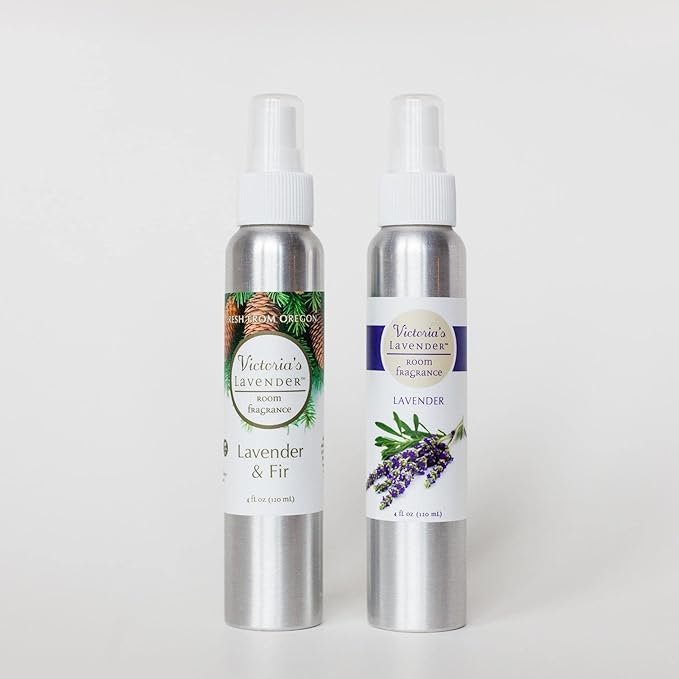 Victoria's Lavender Room Fragrance Spray - Natural Air Freshener & Odor Eliminator, Essential Oil Scent for Home & Bathroom, Aromatherapy Relaxation, Ideal Holiday Gift, Lavender & Fir - 2 Pack, 4 oz