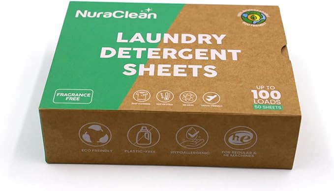 Concentrated Eco-friendly Laundry Detergent Sheets - Powerful Clean - Biodegradable - 50 Sheets (Up to 100 Loads) – Plastic‑Free, HE Compatible, Hypoallergenic & Travel Friendly (Unscented)