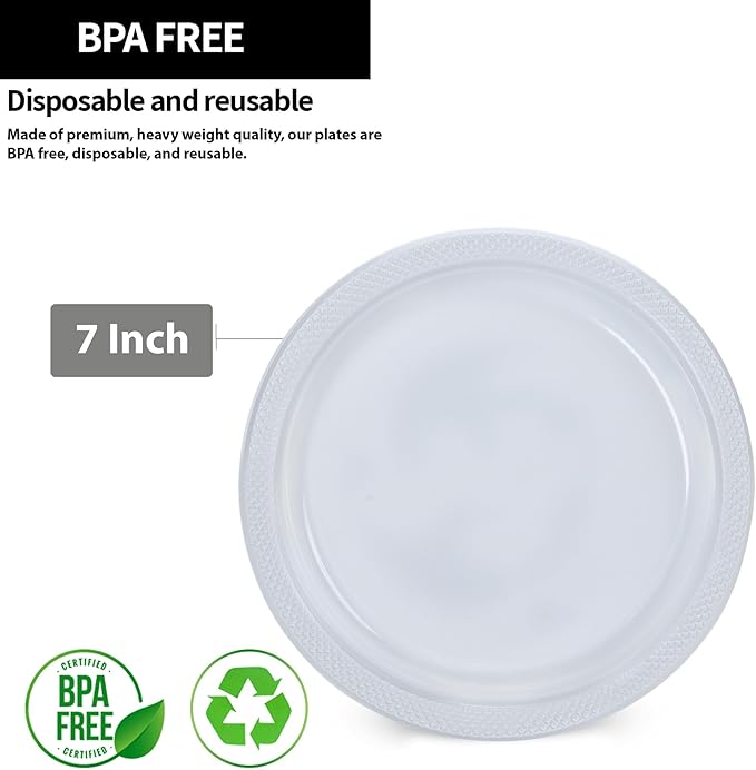 Clear Solid Color Premium Heavy Weight Plastic Appetizer Plate (7") 50 Count - Elegant & Durable for Parties & Events