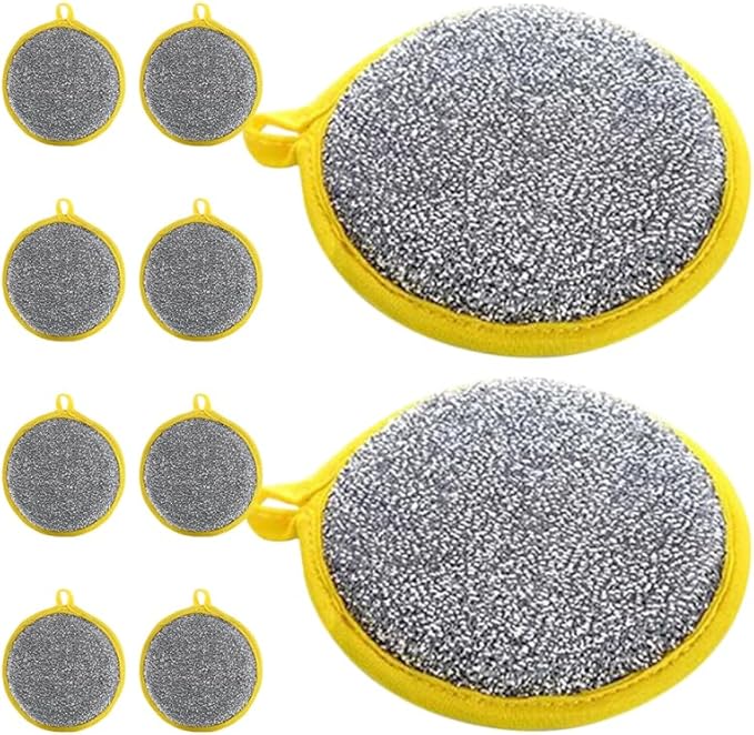 10Pcs Double Sided Round Dish Sponge Metallic Kitchen Scrubber for Efficient Cleaning Multi Purpose Dish Pad and Reusable Kitchen Sponges and Household