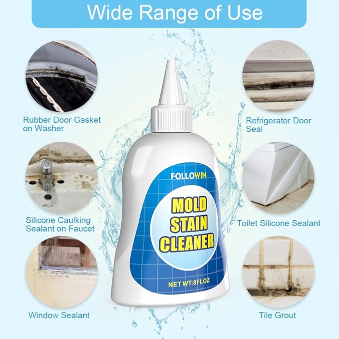 FOLLOWIN Concentrated Gel Cleaner, Stain Remover for Bathroom Grout, Silicone Caulk, Washing Machine Seal, Shower Tile, Kitchen Sink, Bathtub, Window Seals, Hard Surfaces,8 oz