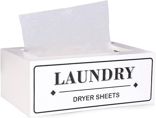 Dryer Sheet Holder Dispenser Container, Space Saving Laundry Room Organization and Storage, Farmhouse Decor, Fabric Softener Dispenser Containers, White