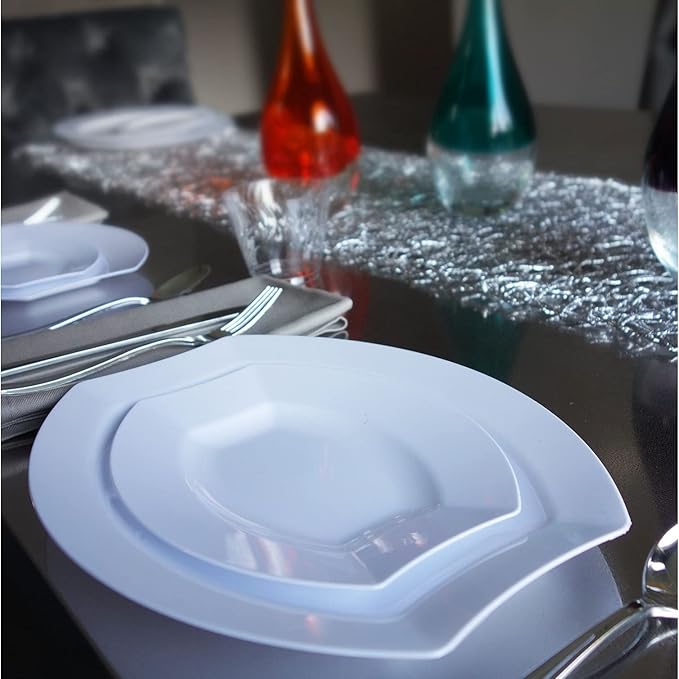 Party Essentials Party Supplies Fancy Plastic Dinnerware For Wedding/Birthday/All Occasions, 7.5" x 6.25", Salad/Dessert Plates, 20-Count, Clear Oval Royalty